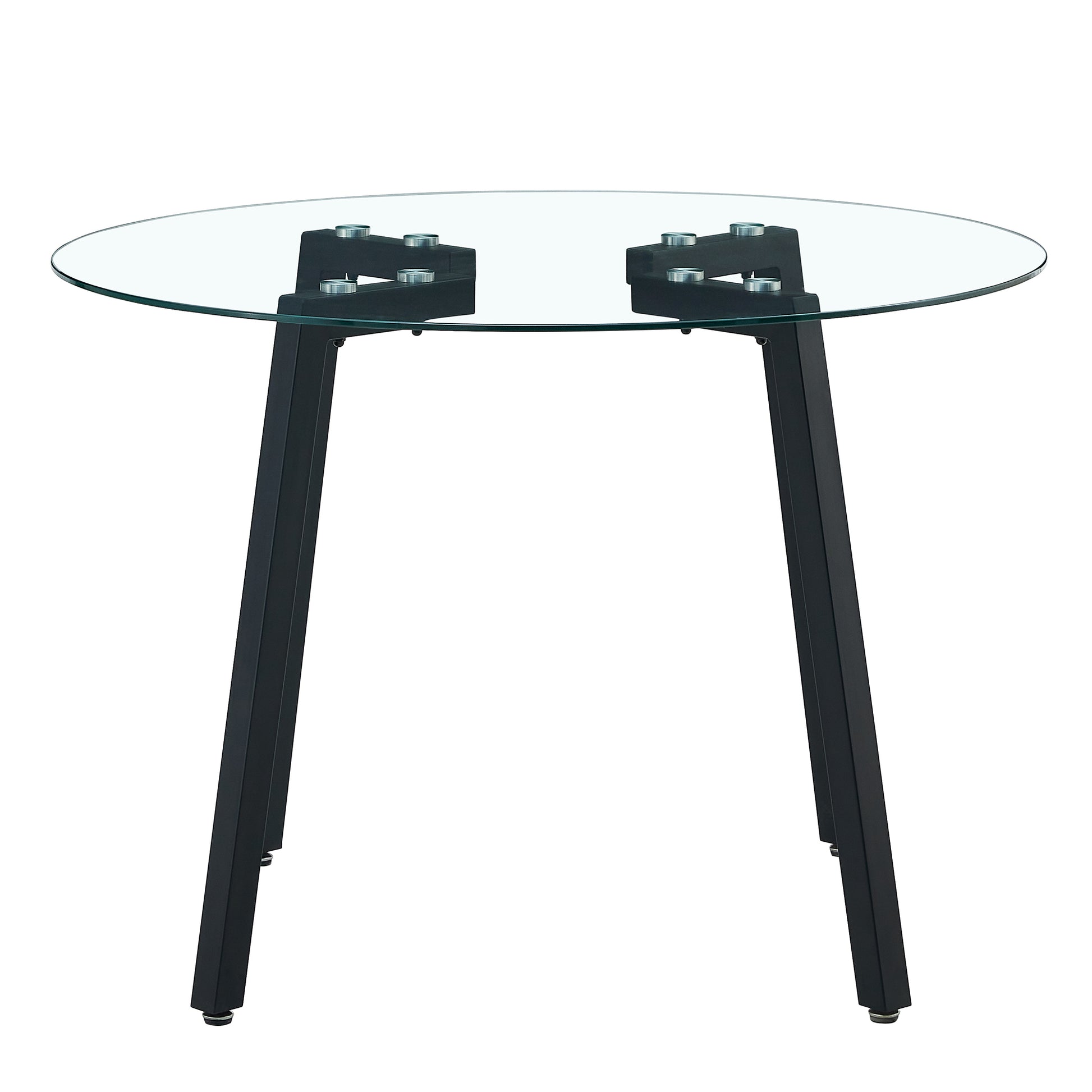 Modern Simple Style Round Transparent Tempered Glass Table, Tempered Glass Table Top, Black Metal Legs, Suitable For Kitchen, Dining Room And Living Room, 42 "*42" *29.5 "1123R Transparent Glass