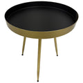 Enid 19 Inch Side End Table, Iron Brass Plating, Black Matte Top, Modern Sleek Angled Legs Antique Brass Black Iron