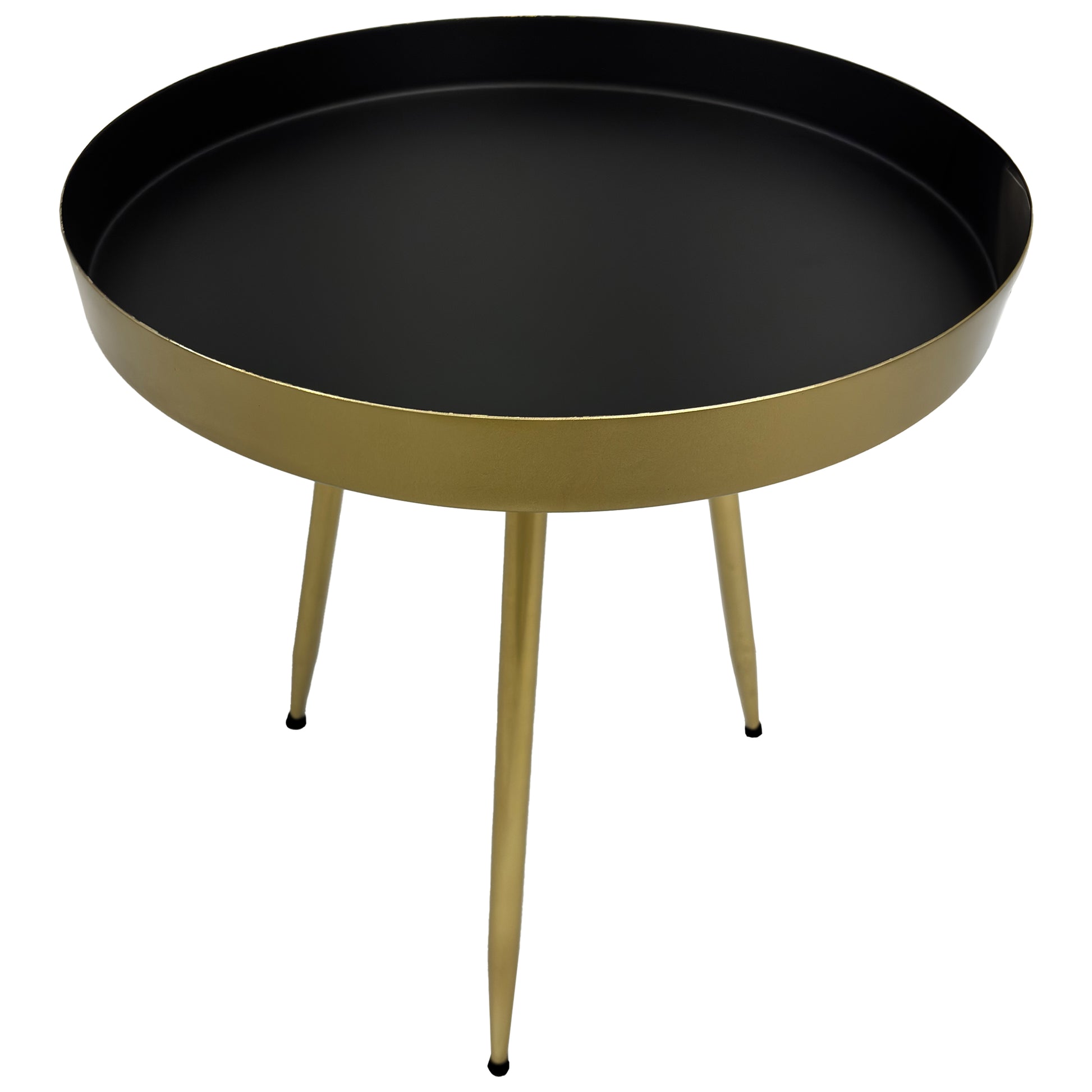 Enid 19 Inch Side End Table, Iron Brass Plating, Black Matte Top, Modern Sleek Angled Legs Antique Brass Black Iron