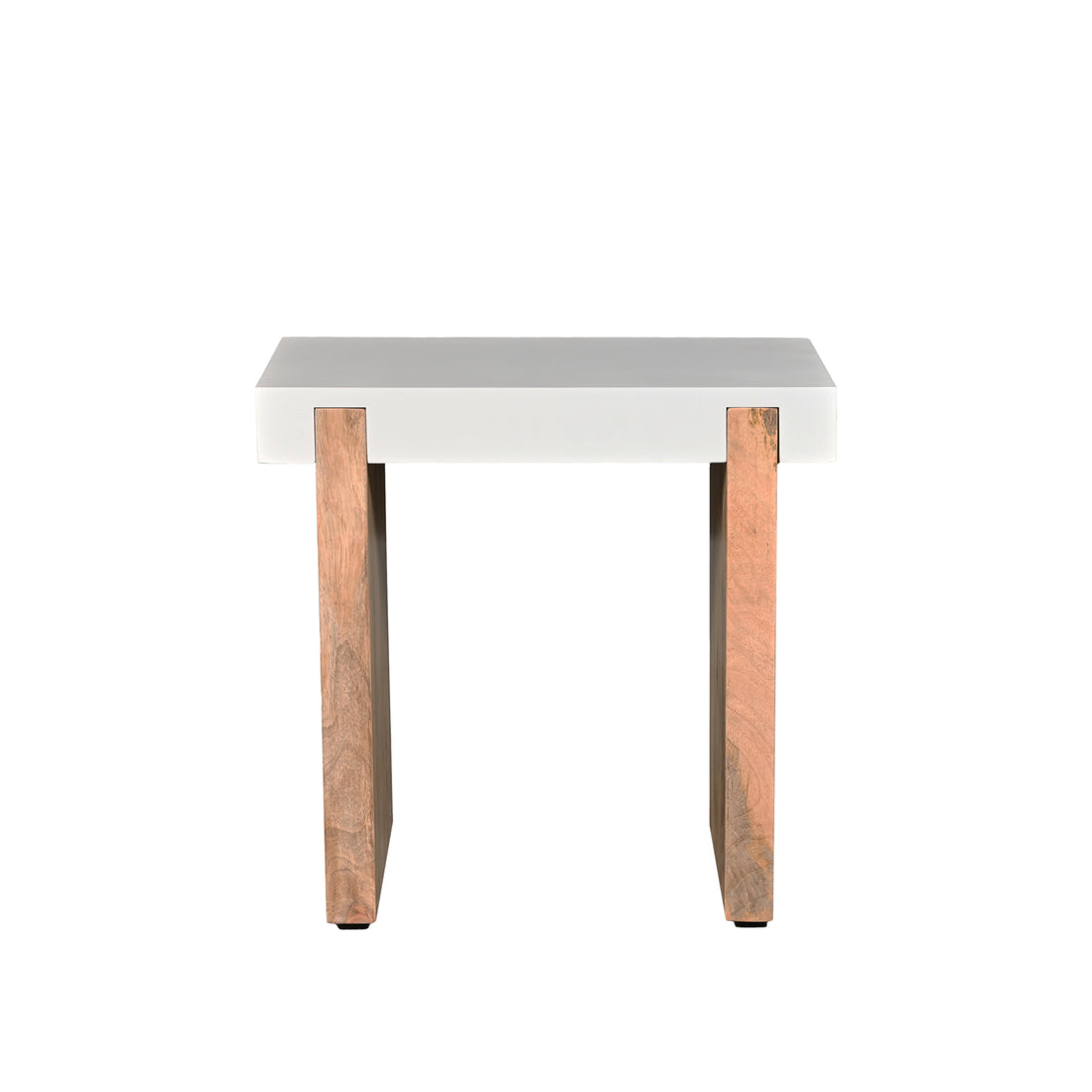 Kerry 20 Inch Rectangular End Side Table, Mango Wood, Sled Base, Glossy White, Natural Brown Brown White Wood