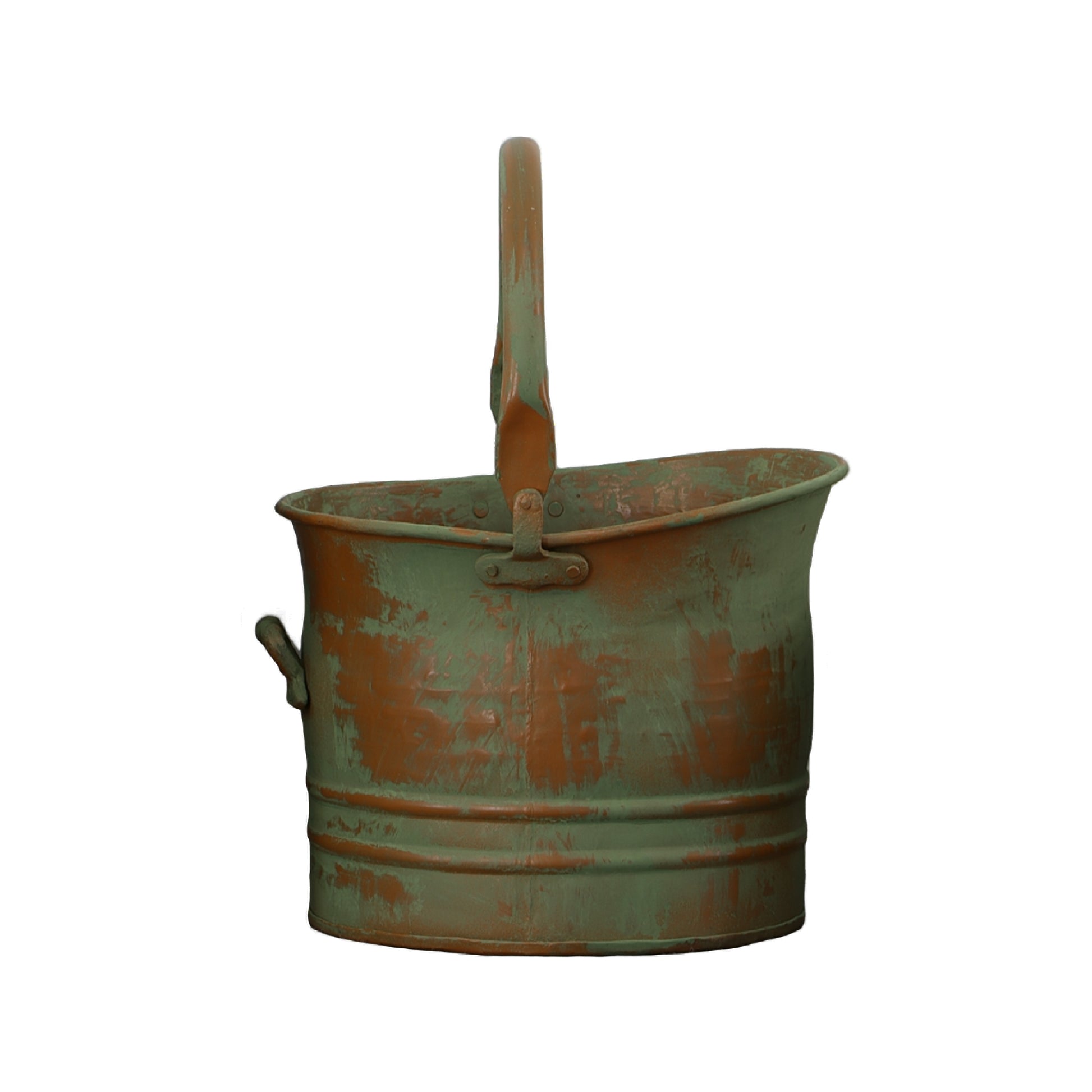 Tinged Metal Bucket Planter With Handles, Patina Rust Finish, Green, Set Of 3 Green Metal