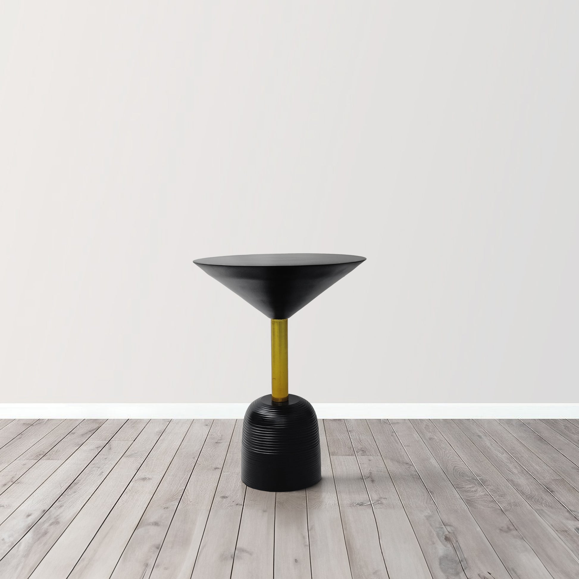 12 Inch Round Cocktail Side End Table, Aluminum Cast Top And Dome Base, Black, Brass Antique Brass Black Aluminum