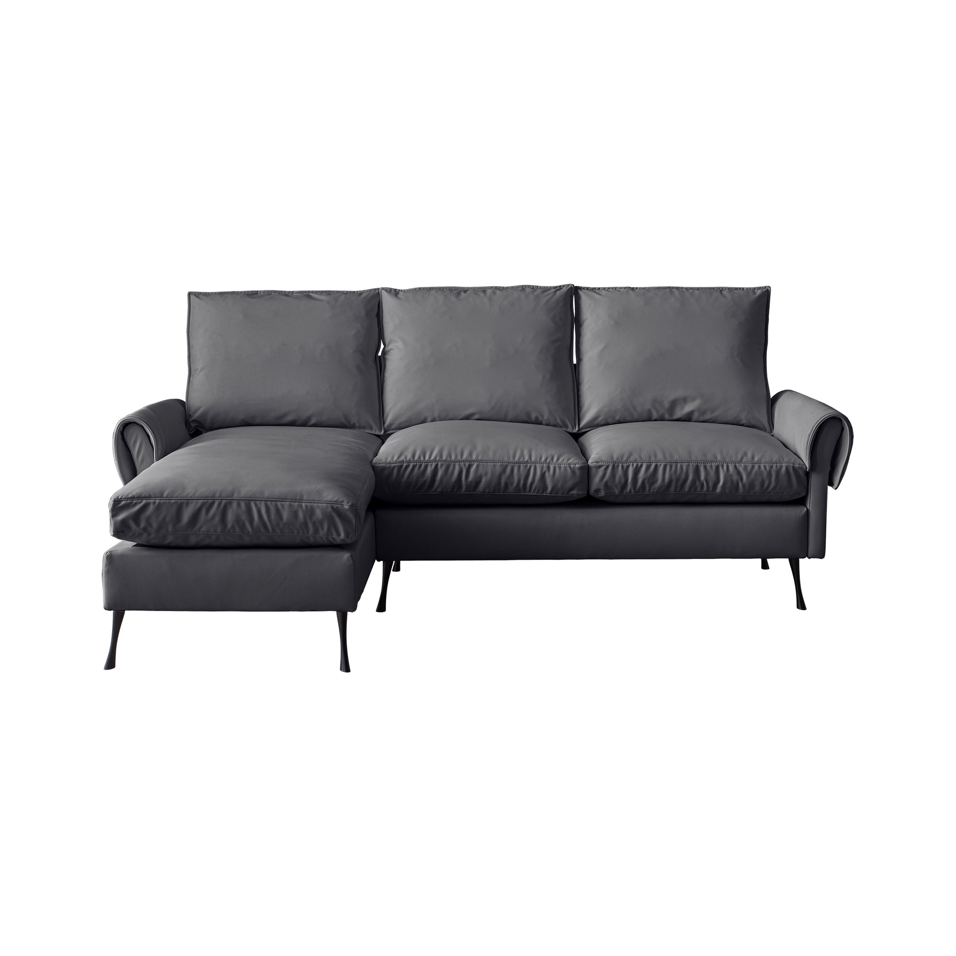 81"Modern Sectional Technical Leather L Shaped Sofa Couch With Reversible Chaise Lounge Dark Grey Modern Foam Technical Leather