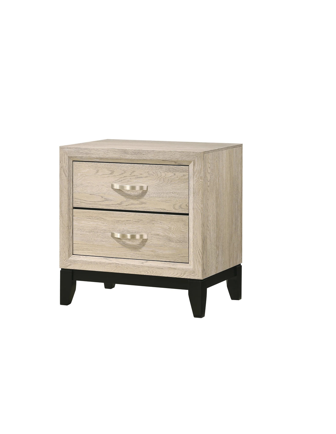 Contemporary 2 Drawer Nightstand End Table Drift Wood Finish Two Storage Drawers Metal Handles Bedroom Living Room Wooden Furniture Cream White Wood