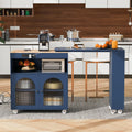 K&K Rolling Kitchen Island With Extended Table navy