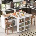 K&K Rolling Kitchen Island With Extended Table