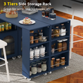 K&K Rolling Kitchen Island With Extended Table navy