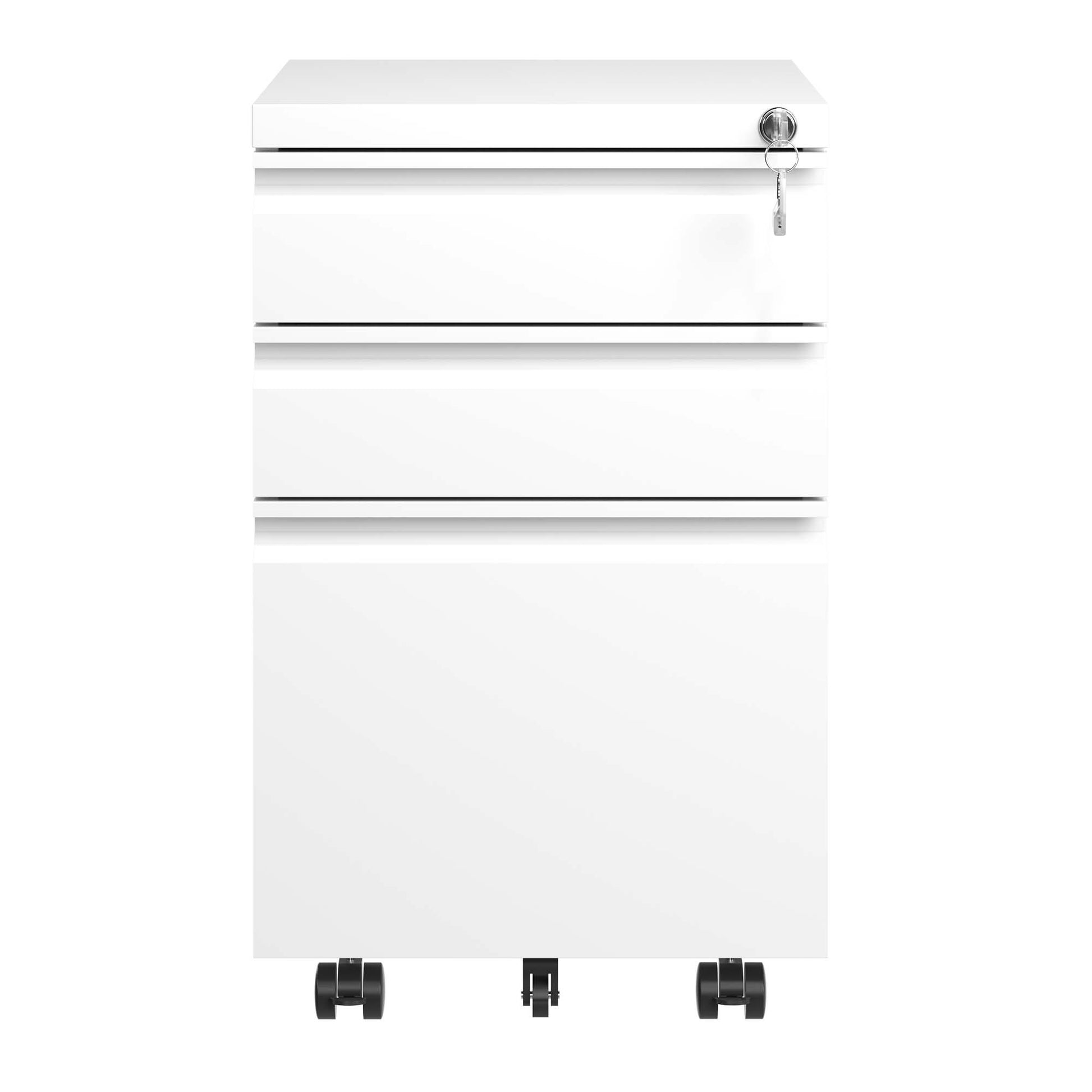 3 Drawer Mobile File Cabinet With Lock,Metal Filing Cabinets For Home Office Organizer Letters Legal A4,Fully Assembled,White Filing Cabinets 3 4 Drawers White Office Drawers Included Modern Metal Metal