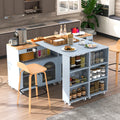 K&K Rolling Kitchen Island With Extended Table