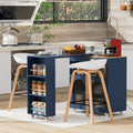 K&K Rolling Kitchen Island With Extended Table navy