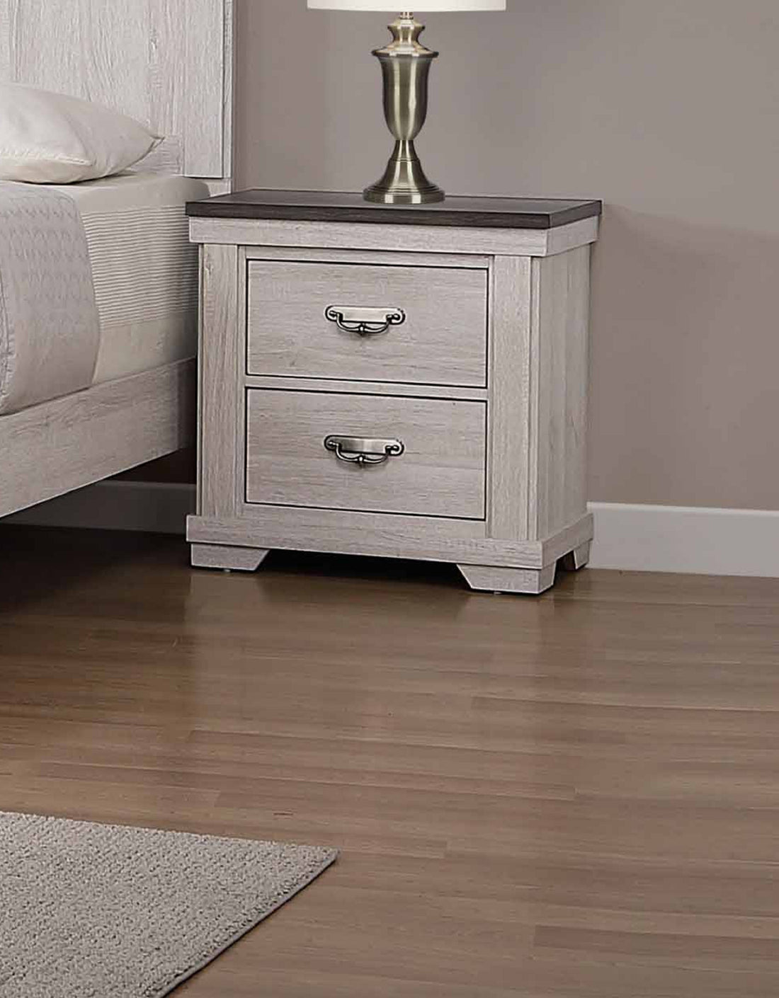 1Pc Farmhouse Style Two Drawer Night Stand Nightstand End Table Beige Finish Rustic Bedroom Solid Wood Wooden Furniture Beige Gray White 2 Drawers Bedroom Bedside Cabinet