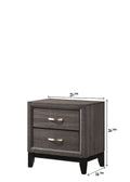 Contemporary 2 Drawer Nightstand End Table Gray Brown Finish Two Storage Drawers Metal Handles Bedroom Living Room Wooden Furniture Brown Gray Wood