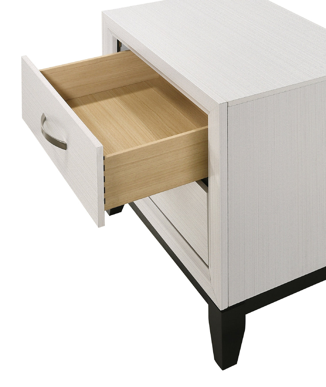 Contemporary 2 Drawer Nightstand End Table White Finish Two Storage Drawers Metal Handles Bedroom Living Room Wooden Furniture White Wood