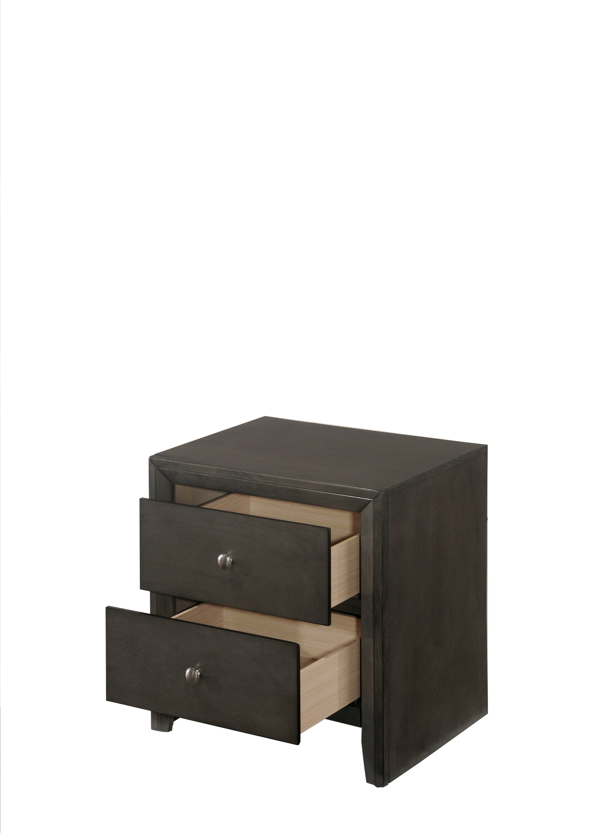 Contemporary Modern Look 2 Drawer Nightstand End Table Gray Finish Two Storage Drawers Round Knobs Bedroom Living Room Wooden Furniture Gray Wood