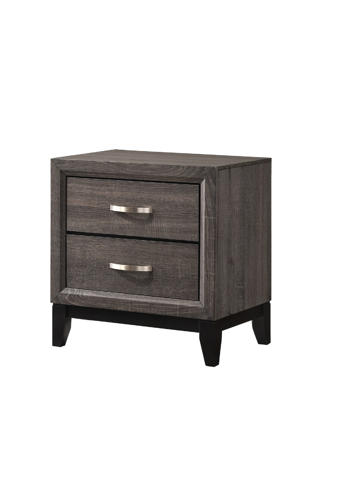 Contemporary 2 Drawer Nightstand End Table Gray Brown Finish Two Storage Drawers Metal Handles Bedroom Living Room Wooden Furniture Brown Gray Wood