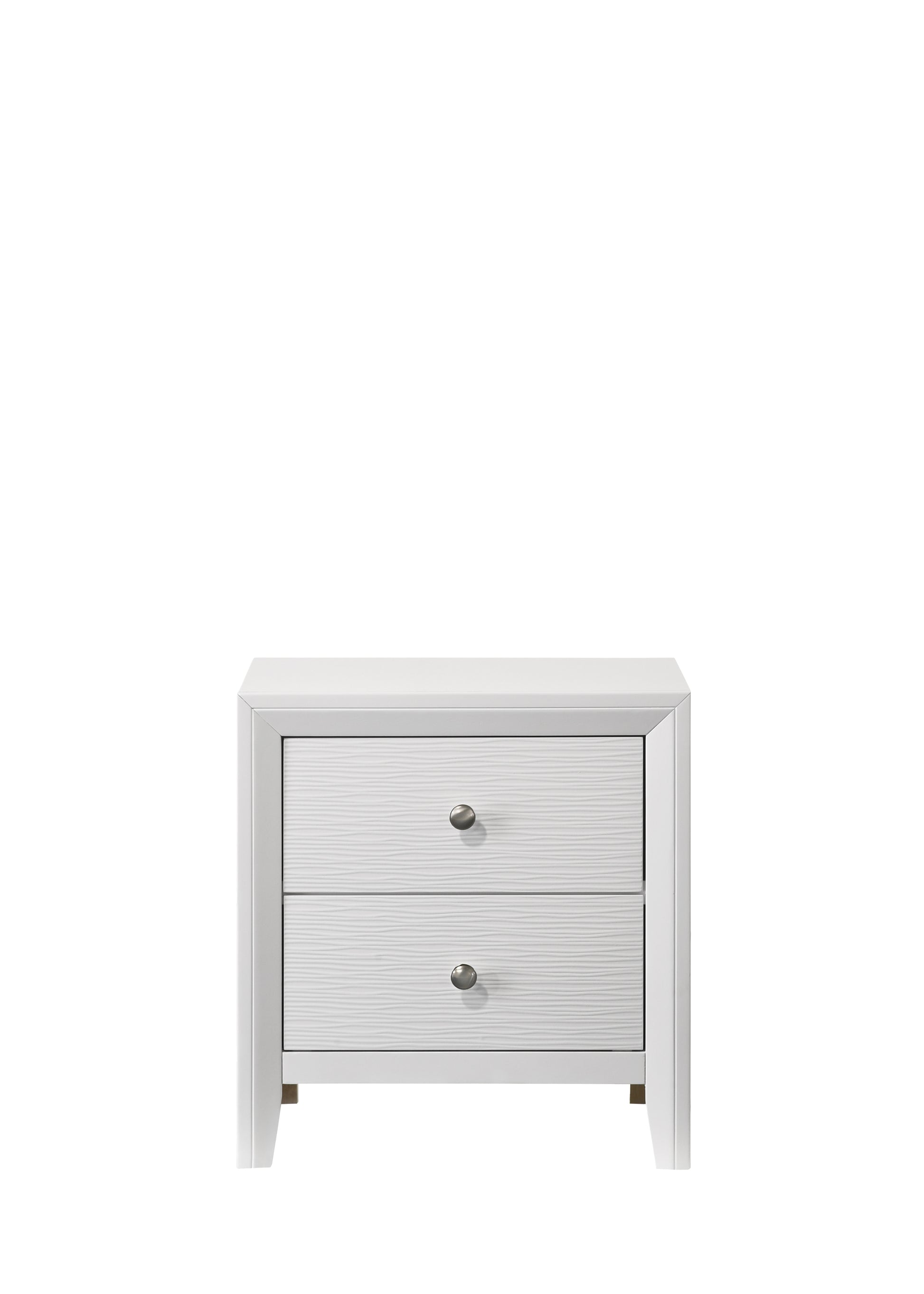 Contemporary Modern Look 2 Drawer Nightstand End Table White Finish Two Storage Drawers Round Knobs Bedroom Living Room Wooden Furniture White Wood