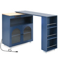 K&K Rolling Kitchen Island With Extended Table navy