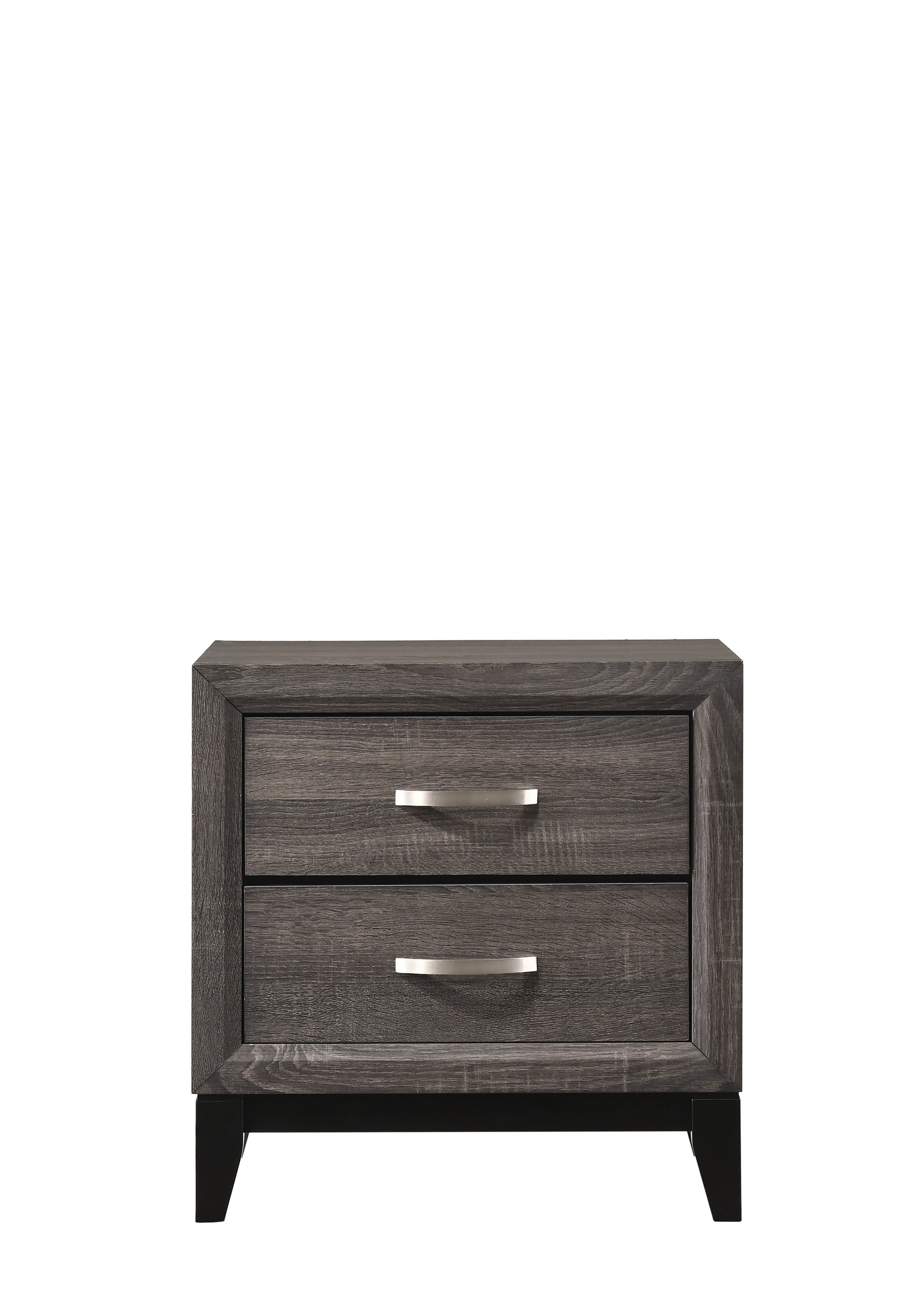 Contemporary 2 Drawer Nightstand End Table Gray Brown Finish Two Storage Drawers Metal Handles Bedroom Living Room Wooden Furniture Brown Gray Wood