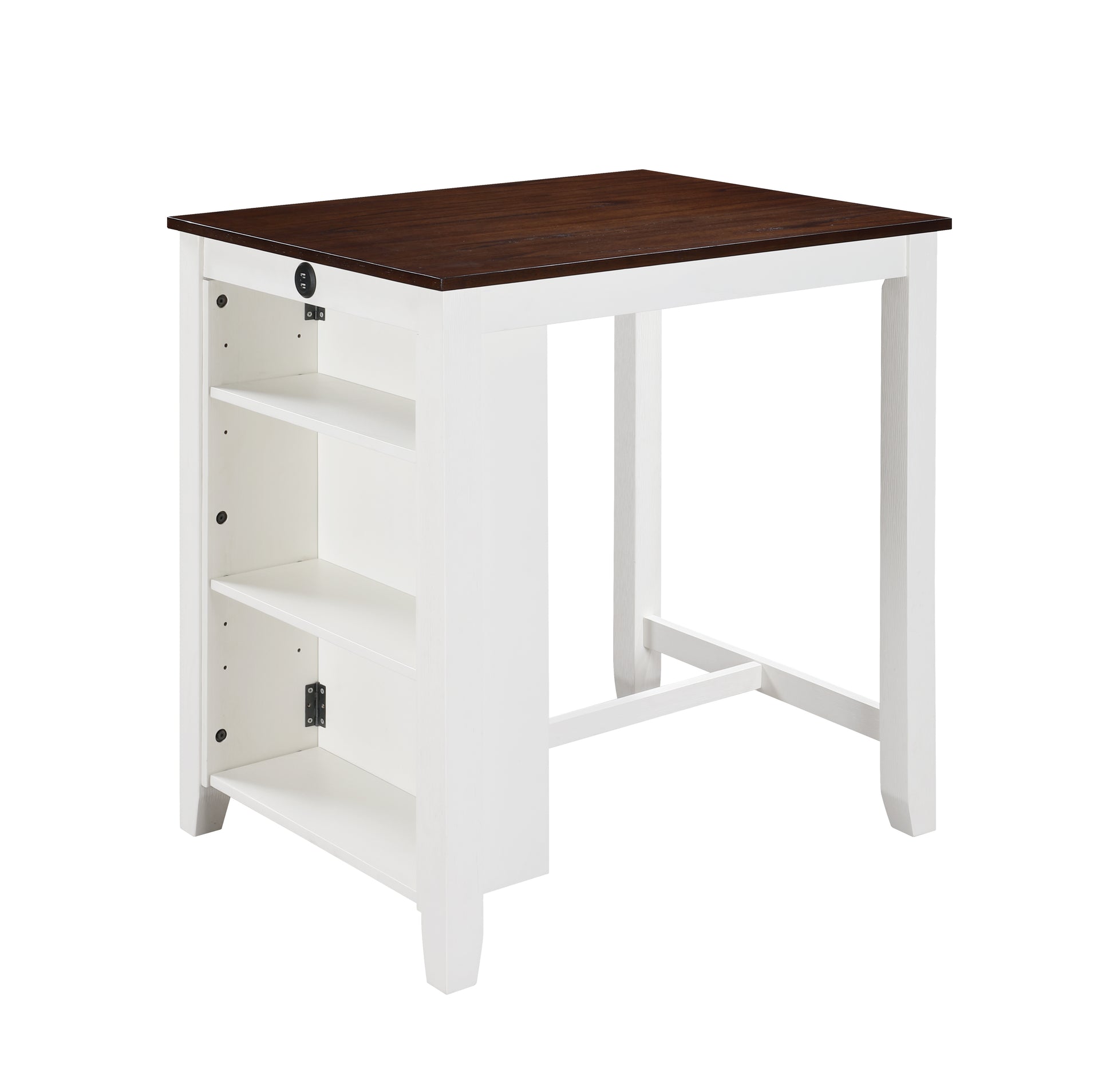 Graham 36" White Finish Small Space Counter Height Dining Table With Usb Charging Ports And Shelves White Wood