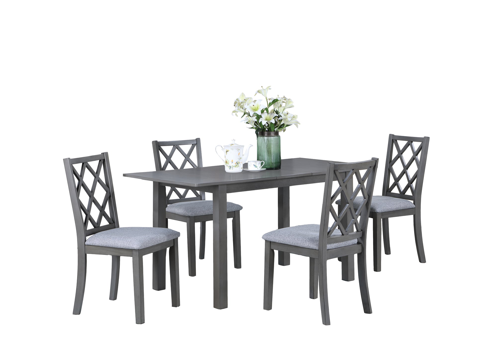 Carlisle 5 Piece 59.5" Gray Finish Extendable Wood Dining Set With Upholstered Seat Cushion Gray Wood Fabric
