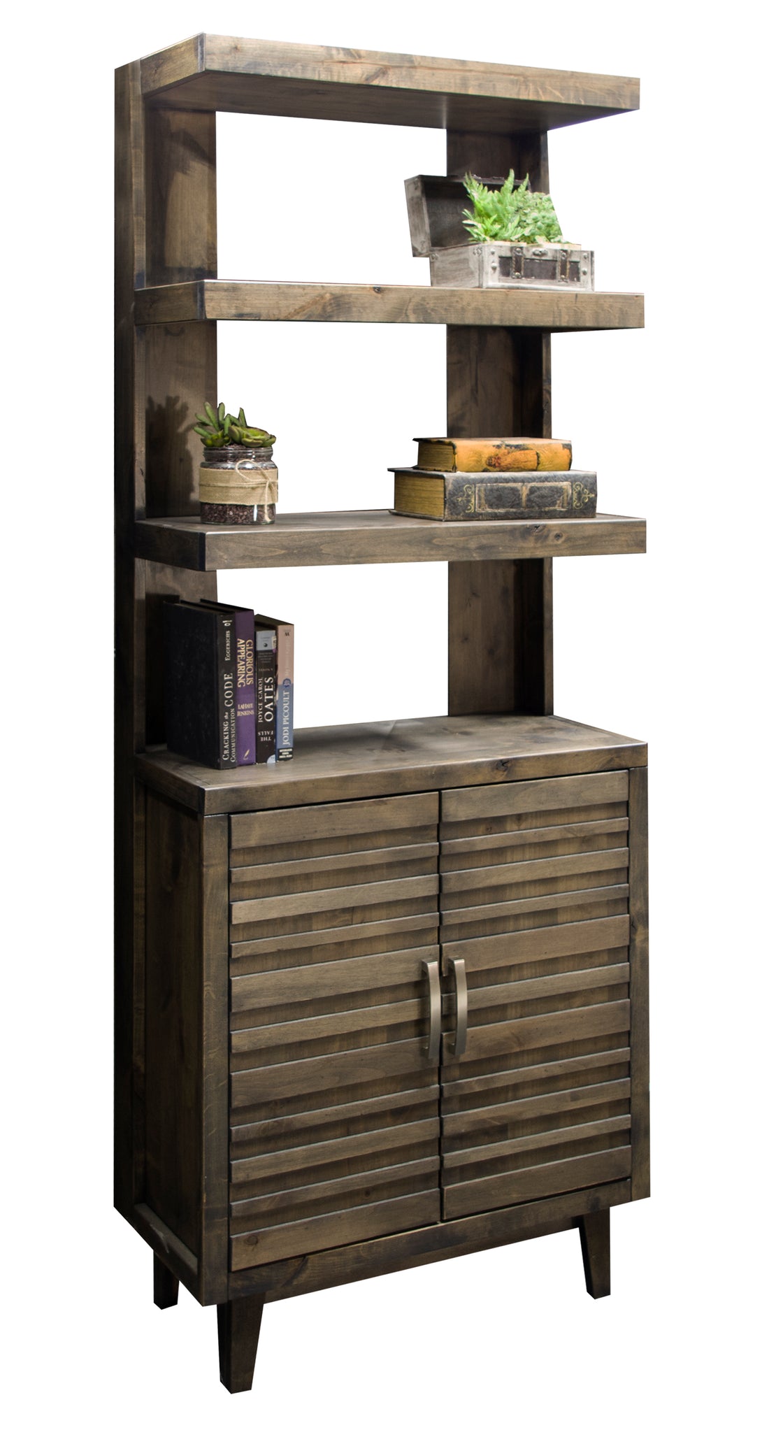 Avondale 78 Inch High Bookshelf Pier, No Assembly Required, Charcoal Brown Finish Grey Gray Primary Living Space 39 Inches Or Less 39 Inches Or Less Modern,Rustic Alder Wood