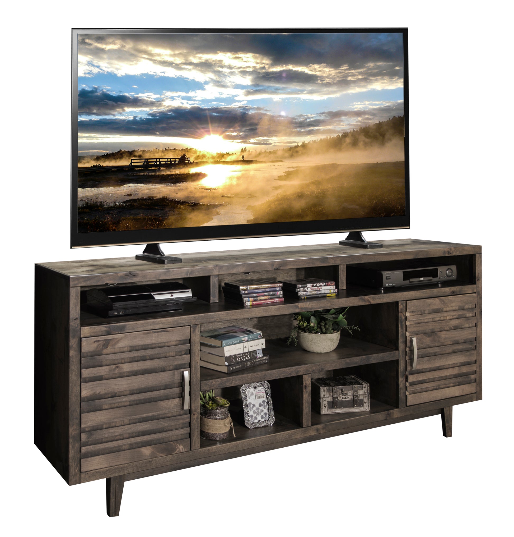 Avondale 76 Inch Tv Stand Console For Tvs Up To 90 Inches, No Assembly Required, Charcoal Brown Finish Grey Gray Primary Living Space 70 79 Inches 90 Inches Or Larger Modern,Rustic Alder 85 Inches Wood