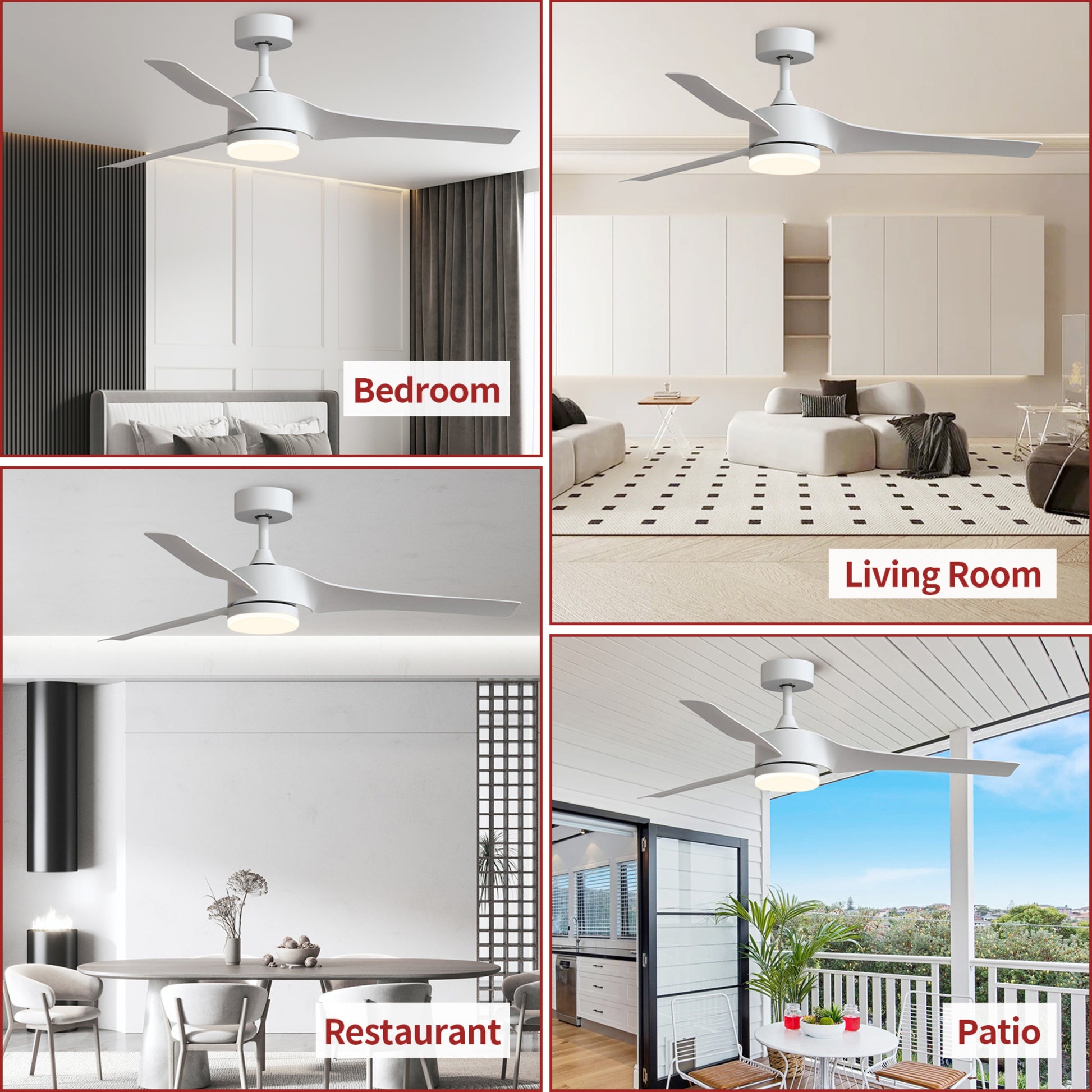 52 Inch Downrod Ceiling Fans With Lights And Remote Control, Modern Outdoor Indoor White 3 Blades Led Lights Smart Ceiling Fans For Bedroom, Living Room, And Patios White Abs Steel Q235