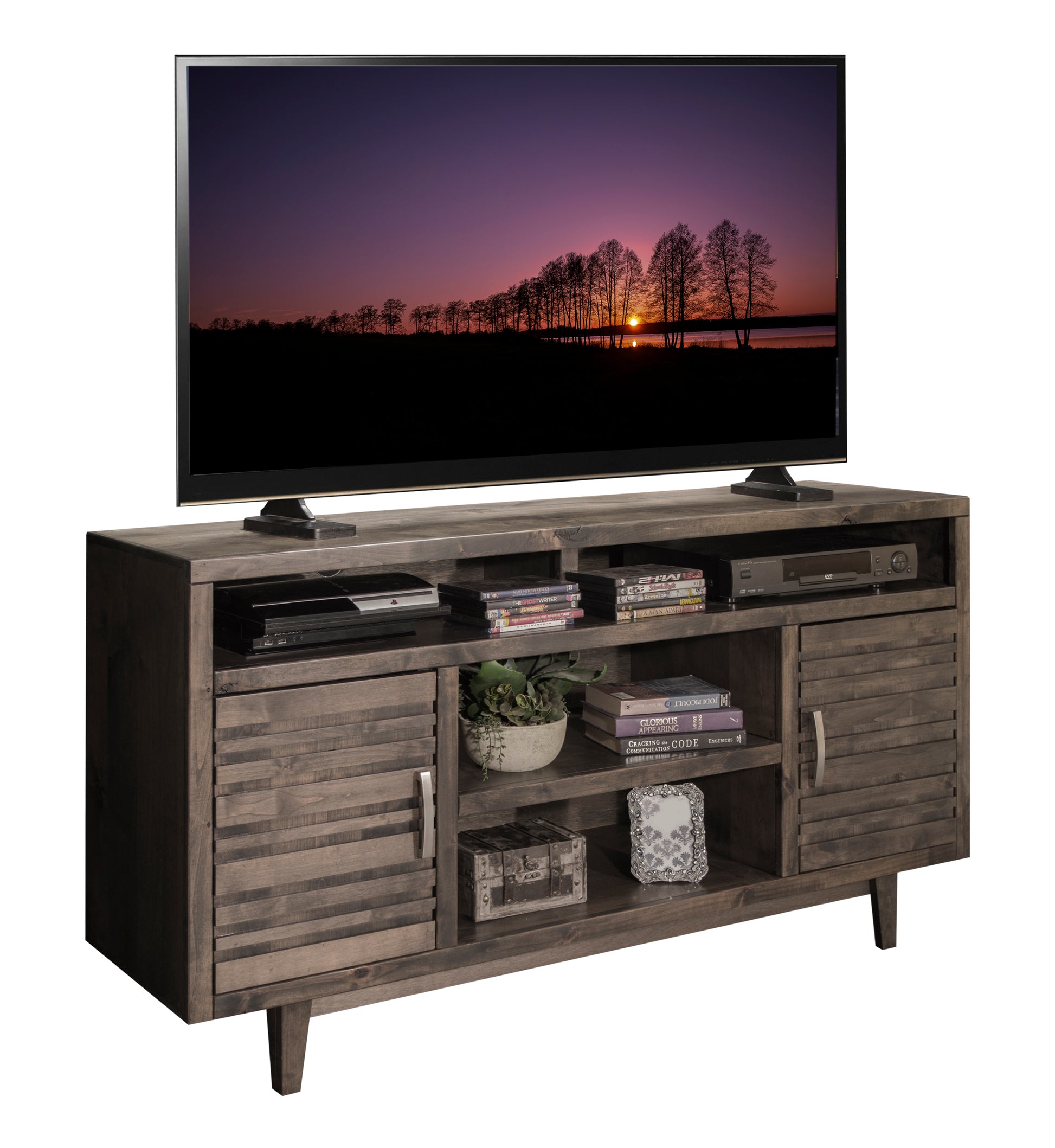 Avondale 62 Inch Tv Stand Console For Tvs Up To 70 Inches, No Assembly Required, Charcoal Brown Finish Grey Gray Primary Living Space 60 69 Inches 70 79 Inches Modern,Rustic Alder 70 Inches Wood