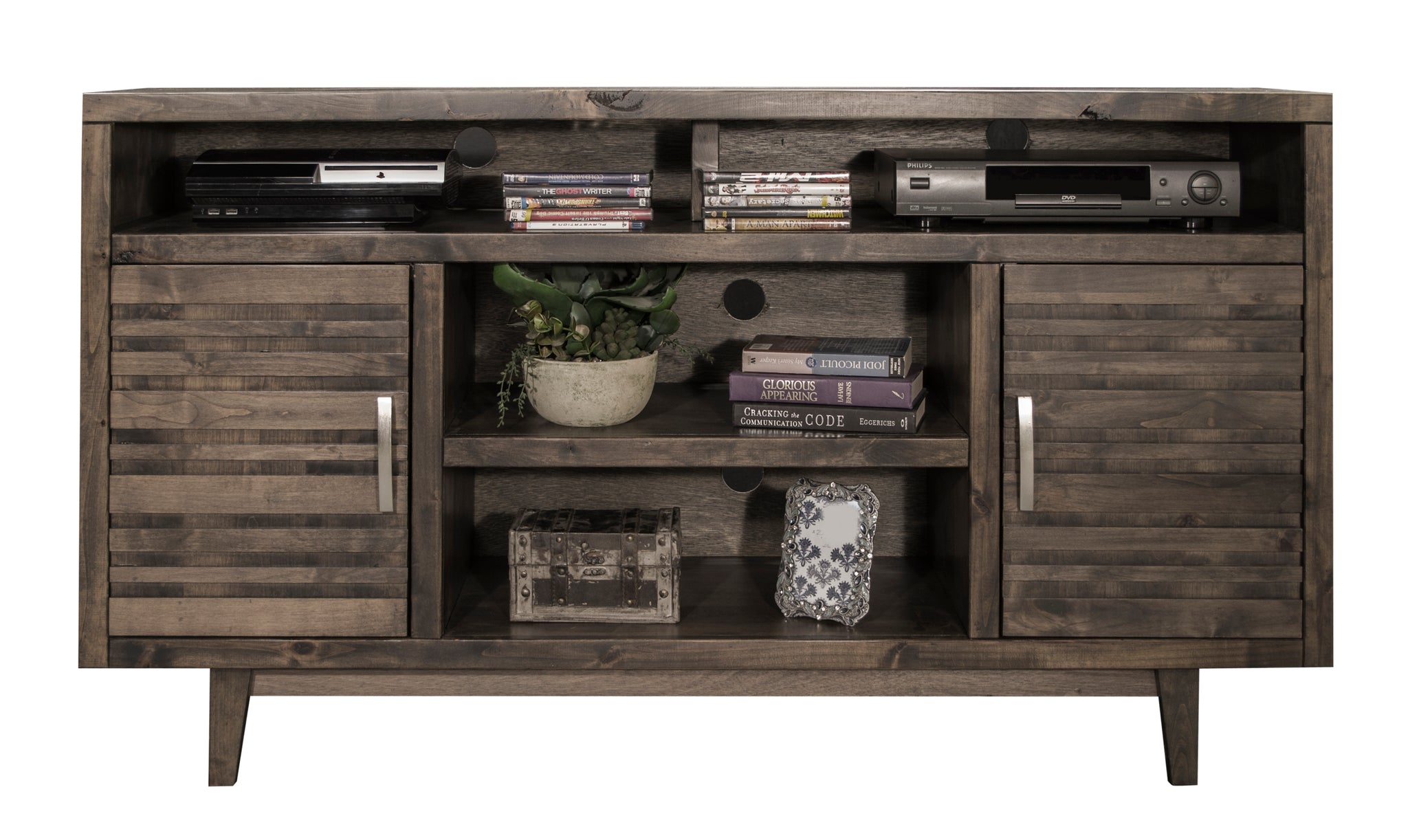 Avondale 62 Inch Tv Stand Console For Tvs Up To 70 Inches, No Assembly Required, Charcoal Brown Finish Grey Gray Primary Living Space 60 69 Inches 70 79 Inches Modern,Rustic Alder 70 Inches Wood