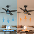 46 Inch Downrod Ceiling Fans With Lights And Remote Control, Modern Outdoor Indoor Dark 4 Blades Led Lights Smart Ceiling Fans For Bedroom, Living Room, And Patios Brown Black Wood Stainless Steel