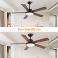 52 Inch Downrod Ceiling Fans With Lights And Remote Control, Modern Outdoor Indoor Wood And Dark 5 Blades Led Lights Smart Ceiling Fans For Bedroom, Living Room, And Patios Wood Wood Stainless Steel