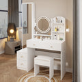 Full Body Mirror Cabinet Round Mirror Led Vanity Table Cushioned Stool, 17