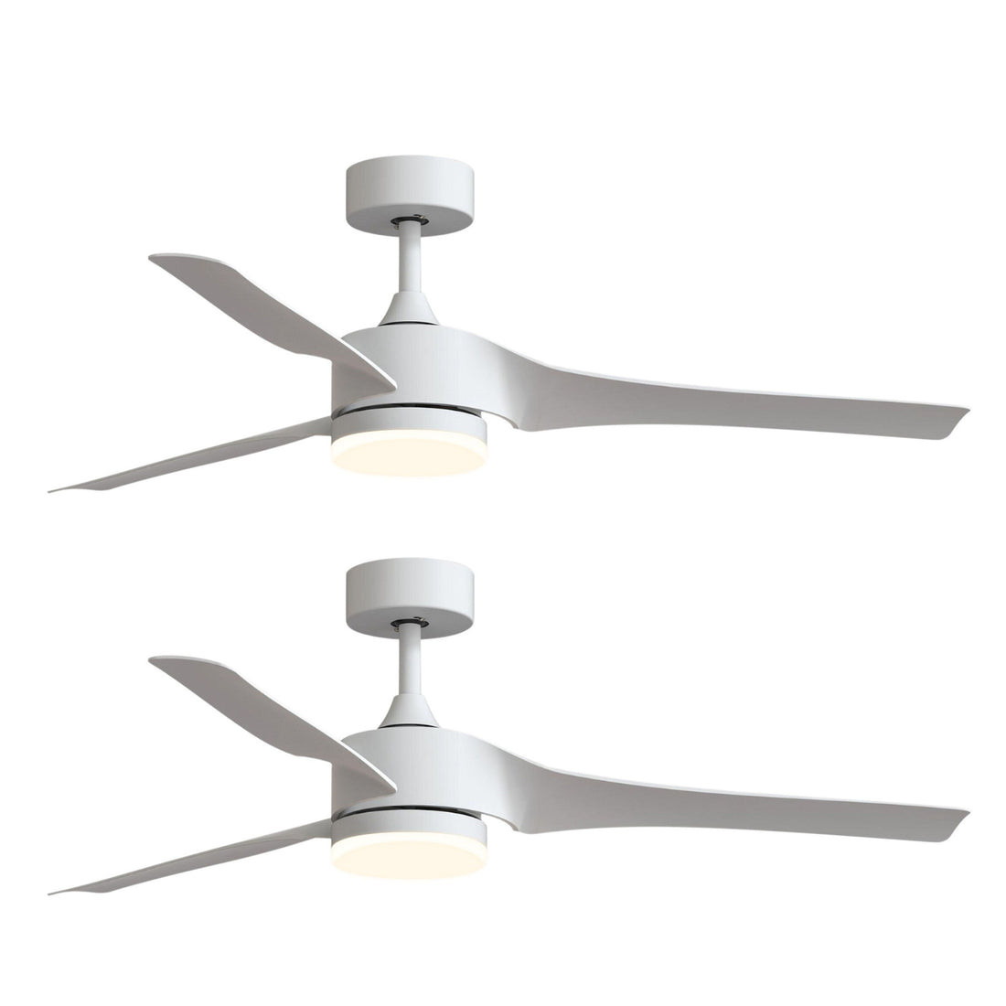 52 Inch Downrod Ceiling Fans With Lights And Remote Control, Modern Outdoor Indoor White 3 Blades Led Lights Smart Ceiling Fans For Bedroom, Living Room, And Patios Set Of 2 White Abs Steel Q235