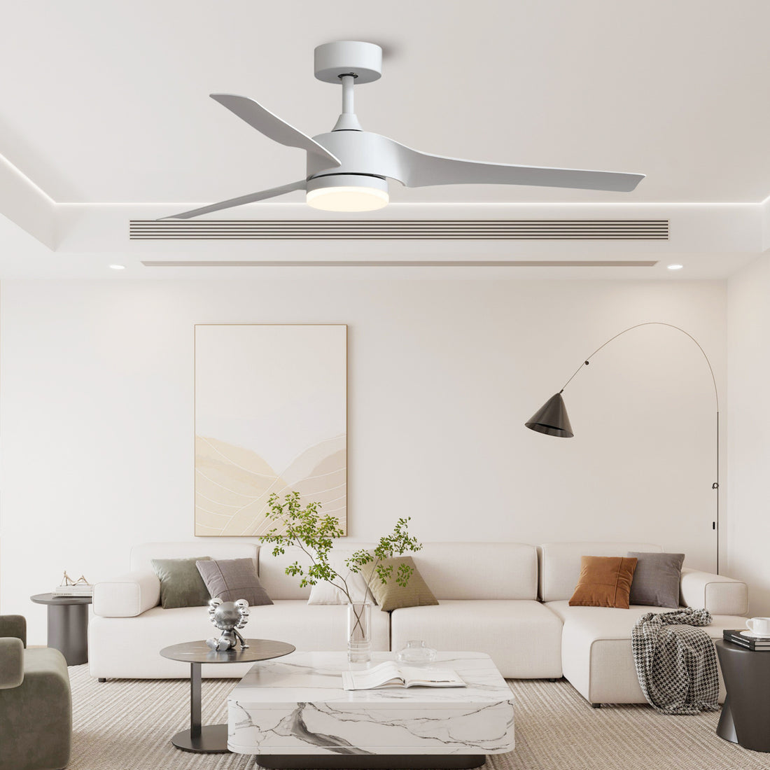 52 Inch Downrod Ceiling Fans With Lights And Remote Control, Modern Outdoor Indoor White 3 Blades Led Lights Smart Ceiling Fans For Bedroom, Living Room, And Patios White Abs Steel Q235