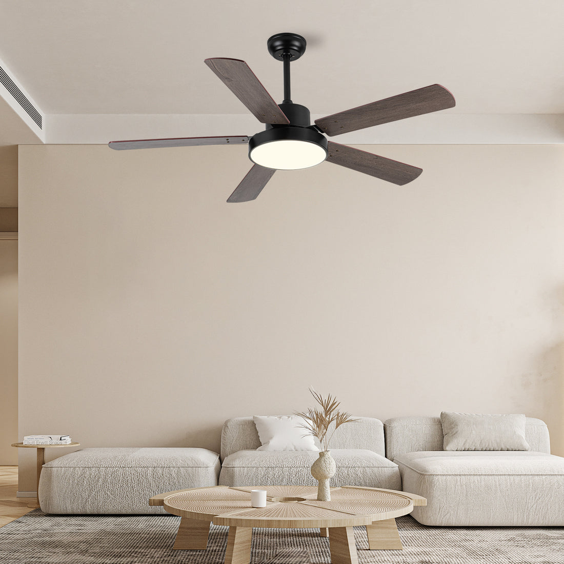 52 Inch Downrod Ceiling Fans With Lights And Remote Control, Modern Outdoor Indoor Wood And Dark 5 Blades Led Lights Smart Ceiling Fans For Bedroom, Living Room, And Patios Set Of 2 Brown Black Wood