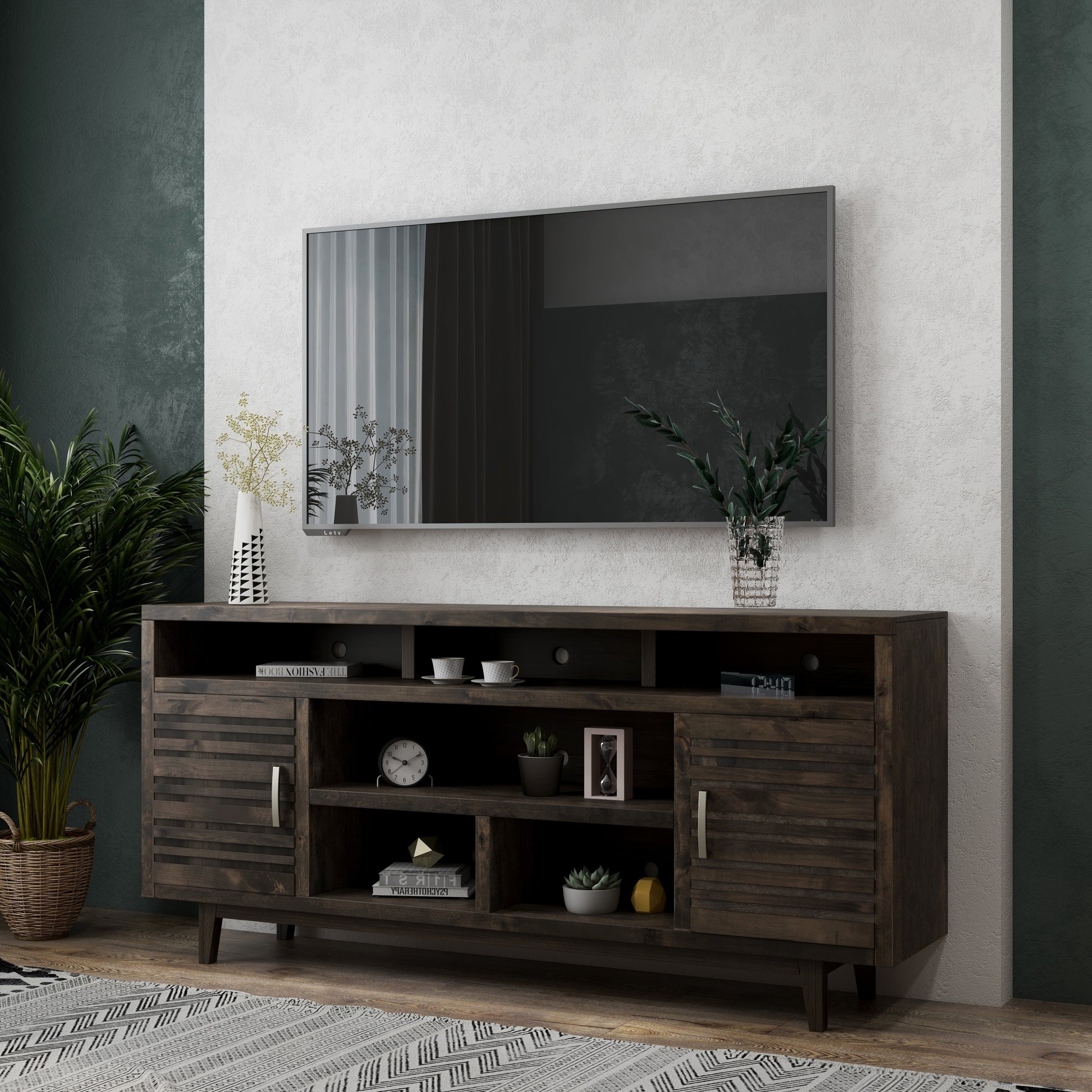 Avondale 76 Inch Tv Stand Console For Tvs Up To 90 Inches, No Assembly Required, Charcoal Brown Finish Grey Gray Primary Living Space 70 79 Inches 90 Inches Or Larger Modern,Rustic Alder 85 Inches Wood