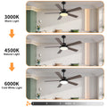 52 Inch Downrod Ceiling Fans With Lights And Remote Control, Modern Outdoor Indoor Wood And Dark 5 Blades Led Lights Smart Ceiling Fans For Bedroom, Living Room, And Patios Wood Wood Stainless Steel