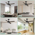 46 Inch Downrod Ceiling Fans With Lights And Remote Control, Modern Outdoor Indoor Dark 4 Blades Led Lights Smart Ceiling Fans For Bedroom, Living Room, And Patios Set Of 2 Brown Black Wood