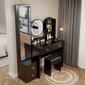 Full Body Mirror Cabinet Round Mirror Led Vanity Table Cushioned Stool, With 2 Ac 2 Usb Power Station,17