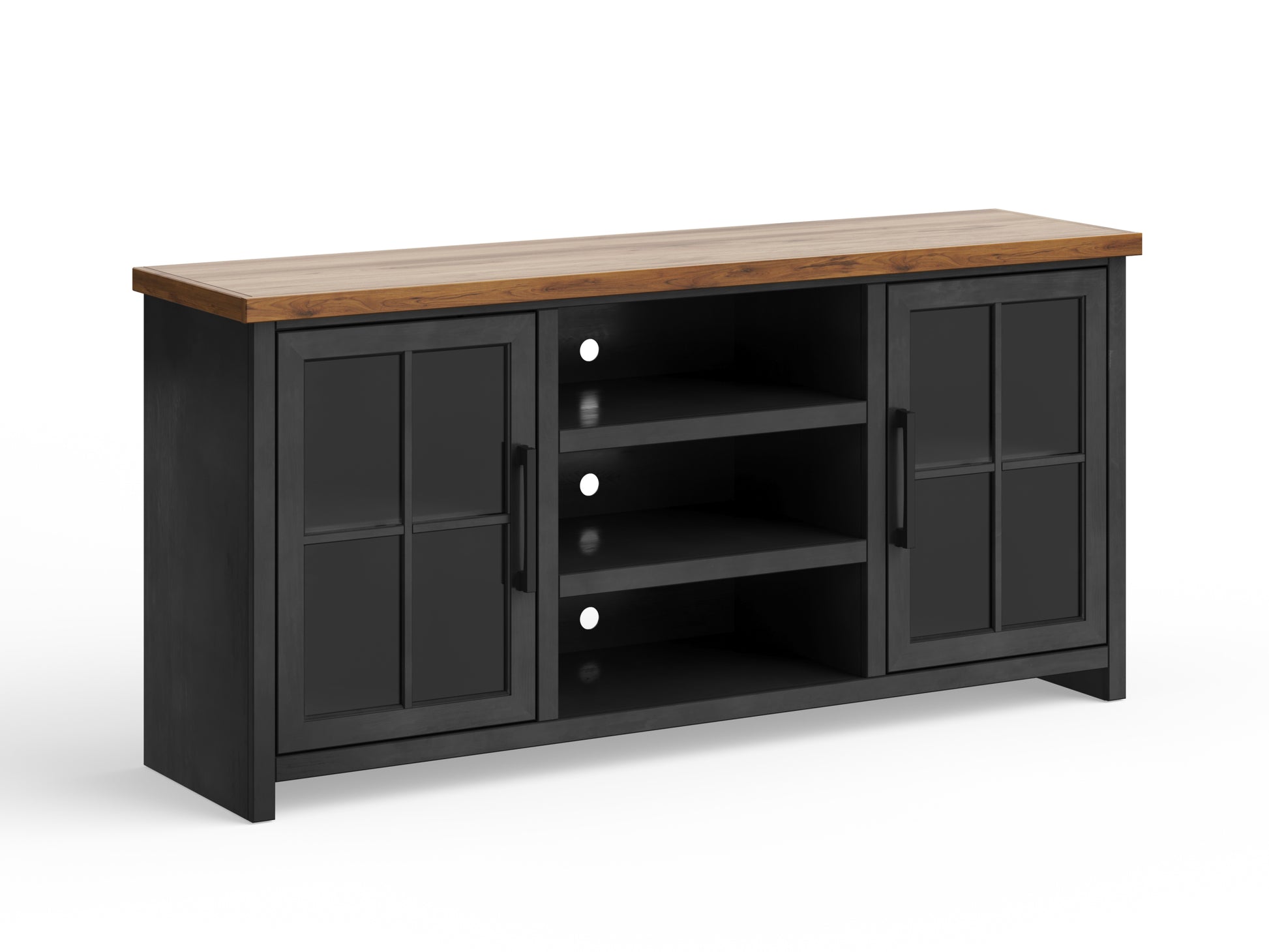 Essex 67 Inch Tv Stand Console For Tvs Up To 80 Inches, No Assembly Required, Black And Whiskey Finish Black Primary Living Space 60 69 Inches 70 79 Inches Coastal,Farmhouse Poplar 80 Inches Wood