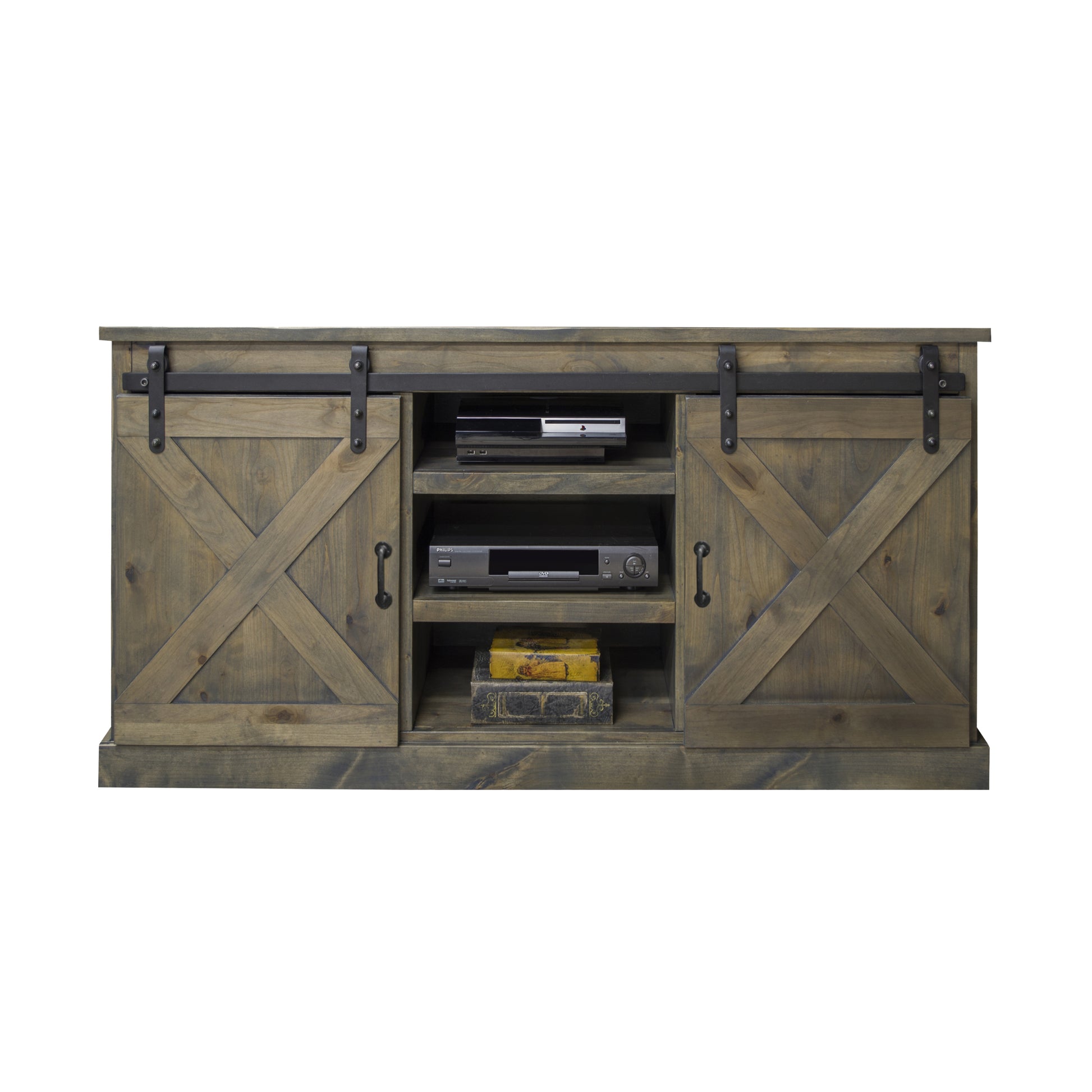 Farmhouse 66 Inch Corner Tv Stand For Tvs Up To 80 Inches, No Assembly Required, Barnwood Finish Brown Brown Primary Living Space 60 69 Inches 80 89 Inches Farmhouse,Lodge,Rustic Alder 80 Inches Wood