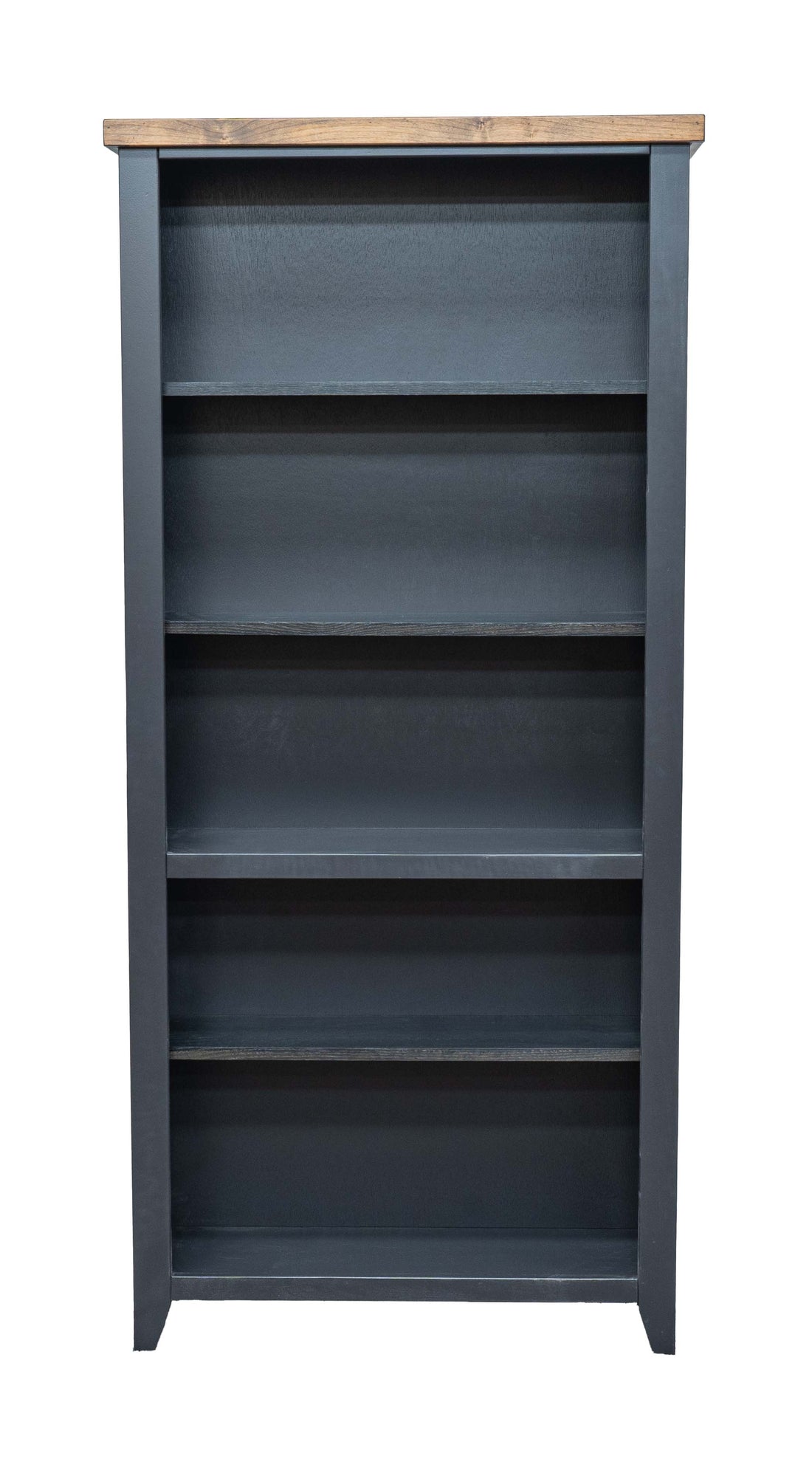 Essex 72 Inch High 5 Shelf Bookcase, No Assembly Required, Black And Whiskey Finish 5 Black Standard Horizontal Office Closed Back Wood Coastal,Farmhouse Poplar Wood