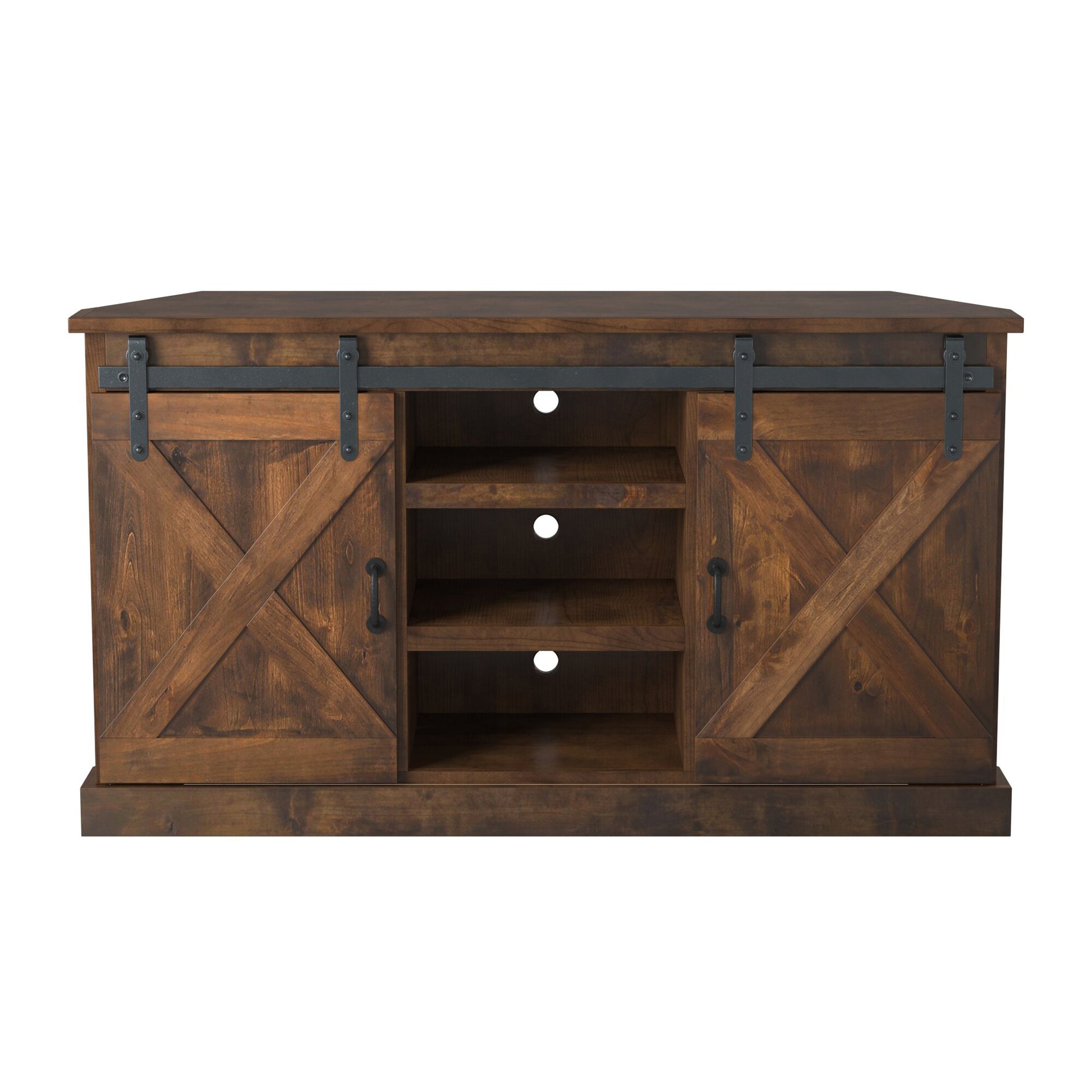 Farmhouse 66 Inch Corner Tv Stand For Tvs Up To 80 Inches, No Assembly Required, Aged Whiskey Finish Brown Brown Primary Living Space 60 69 Inches 80 89 Inches Farmhouse,Lodge,Rustic Alder 80 Inches Wood