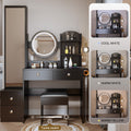 Full Body Mirror Cabinet Round Mirror Led Vanity Table Cushioned Stool, With 2 Ac 2 Usb Power Station,17