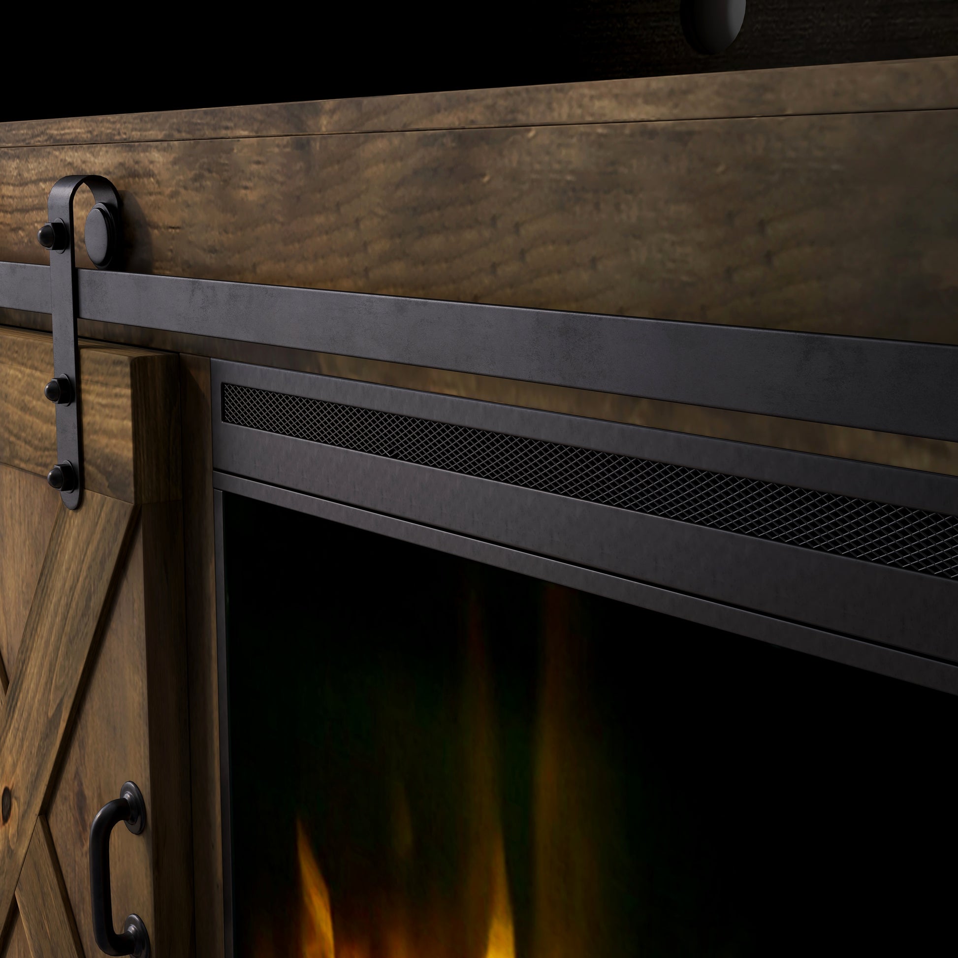 Farmhouse 66 Inch Electric Fireplace Tv Stand For Tvs Up To 80 Inches, Minimal Assembly, Barnwood Finish Electric Brown Primary Living Space Alder Yes Insert Electric Up To 40 No Brown 400 Vent Free Farmhouse,Lodge,Rustic Wood