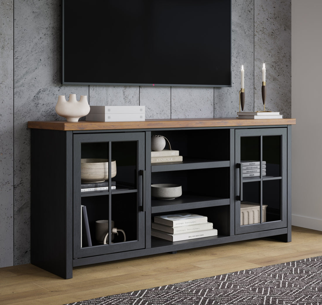 Essex 67 Inch Tv Stand Console For Tvs Up To 80 Inches, No Assembly Required, Black And Whiskey Finish Black Primary Living Space 60 69 Inches 70 79 Inches Coastal,Farmhouse Poplar 80 Inches Wood