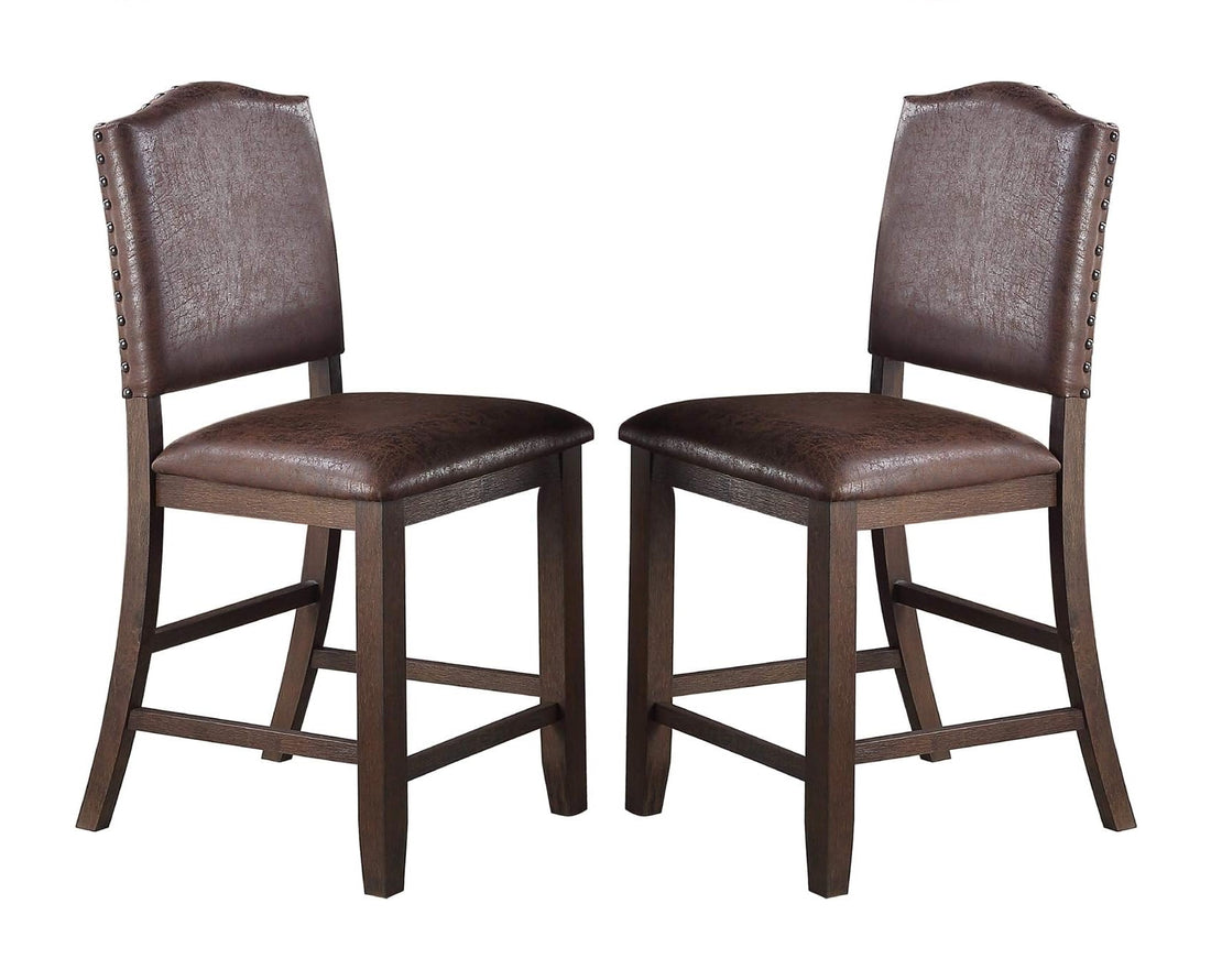 Classic Design Rustic Espresso Finish Faux Leather Set Of 2Pc High Chairs Dining Room Furniture Counter Height Chairs Foam Cushion Dining Room Espresso Brown Dining Room Contemporary,Modern Dining Chairs Rubberwood Solid Back Set Of 2 Solid Wood