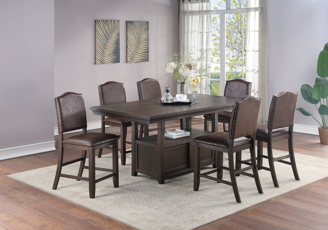 Dining Room Furniture Rustic Espresso Counter Height Table W Storage Base High Chairs 7Pc Counter Ht. Dining Set Rustic Espresso Faux Leather Upholstered Seats Espresso Wood Dining Room Solid Wood Pine Rectangular Dining Table With Chair Upholstered