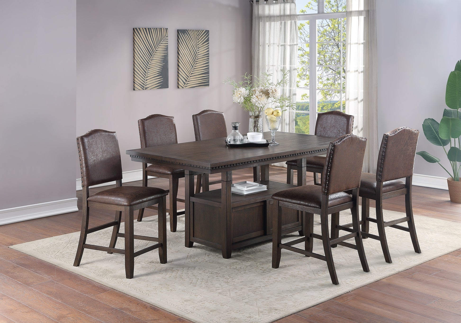 Dining Room Furniture Rustic Espresso Counter Height Table W Storage Base High Chairs 7Pc Counter Ht. Dining Set Rustic Espresso Faux Leather Upholstered Seats Espresso Wood Dining Room Solid Wood Pine Rectangular Dining Table With Chair Upholstered