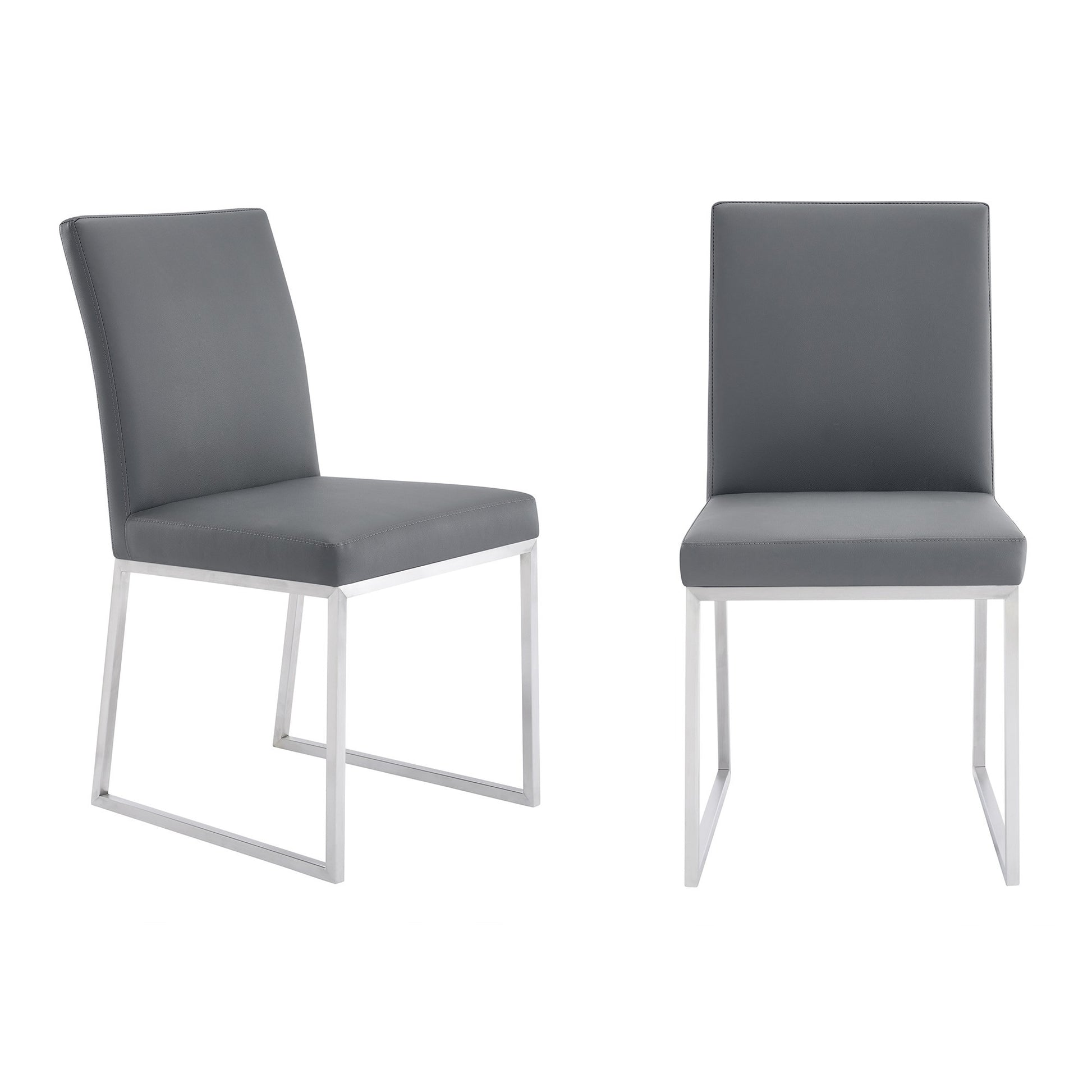 20 Inchesmetal Frame Dining Chair, Set Of 2, Gray Gray Faux Leather